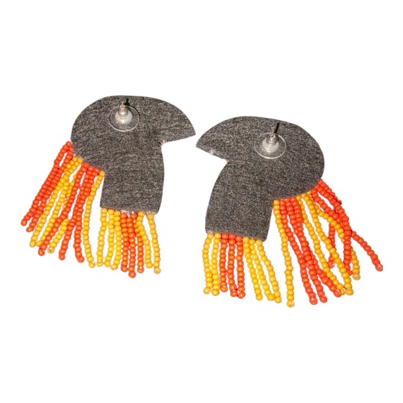 Beaded Toucan Fringe Statement Earrings Tropical Colorful Bird J23 - Picture 3 of 4